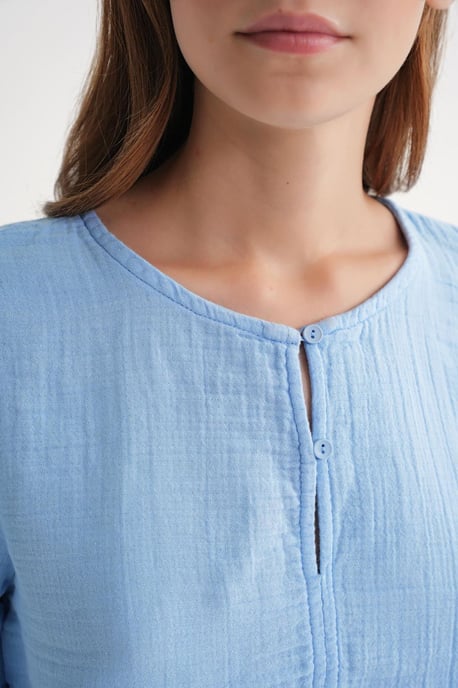 Gestructureerde Muslin Crew Neck Blouse met Knopen Sluiting - Image 6
