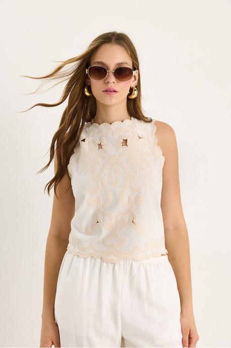 Abstract Geborduurde Blouse met Ronde Hals - Image 2