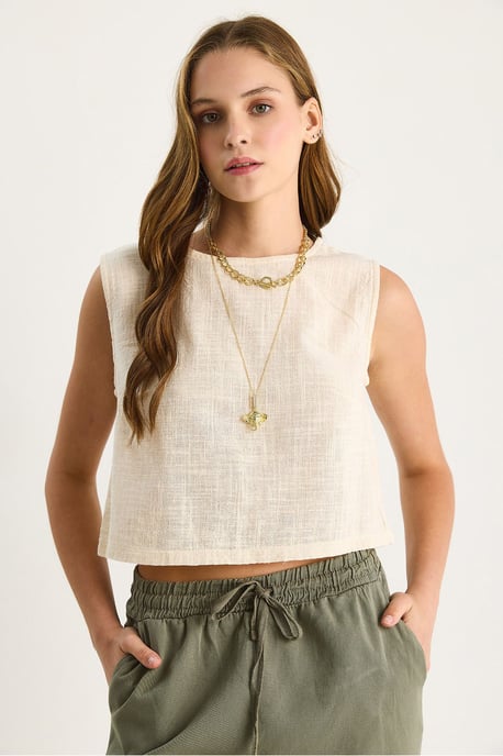 Linnenmix Korte Crew Neck Blouse - Image 2