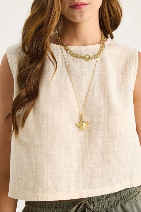 Linnenmix Korte Crew Neck Blouse - Image 5