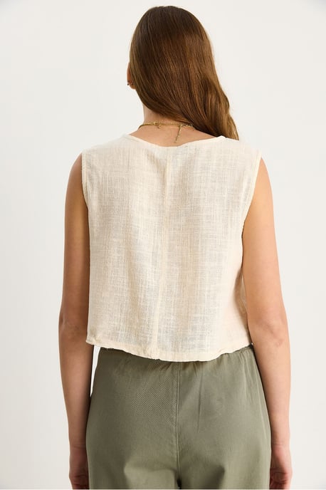 Linnenmix Korte Crew Neck Blouse - Image 6