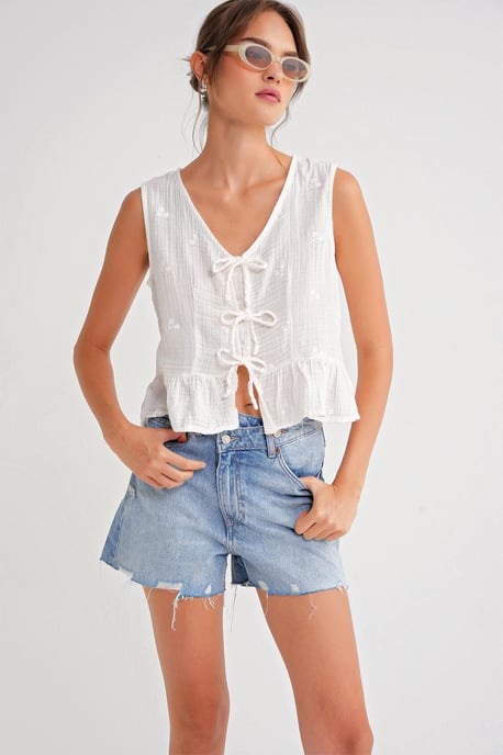 Gestreepte V-hals Crop Blouse met Strik - Image 1