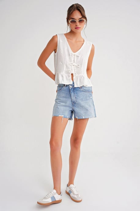 Gestreepte V-hals Crop Blouse met Strik - Image 2