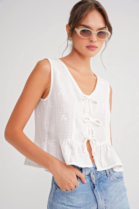 Gestreepte V-hals Crop Blouse met Strik - Image 3