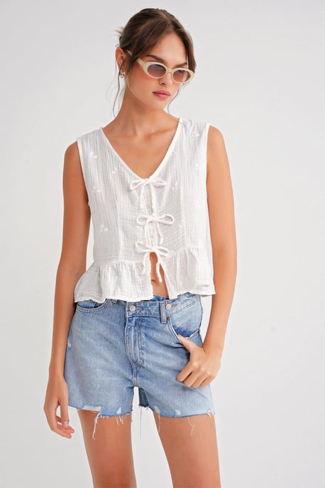 Gestreepte V-hals Crop Blouse met Strik - Image 4