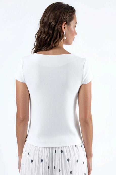 Ronde Hals Korte Mouwen Katoenmix Blouse - Image 3
