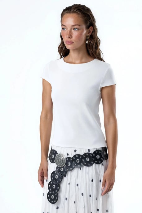 Ronde Hals Korte Mouwen Katoenmix Blouse - Image 4