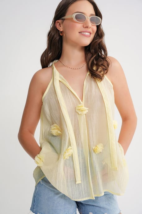 V-Neck Tie Closure Ruffle Blouse - Image 2