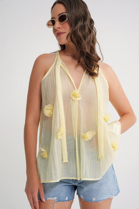 V-Neck Tie Closure Ruffle Blouse - Image 4