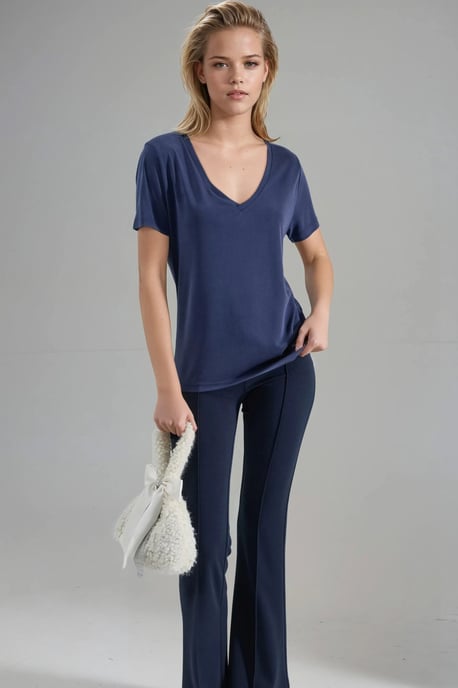 V-hals Korte Mouw Modal Blouse - Image 4