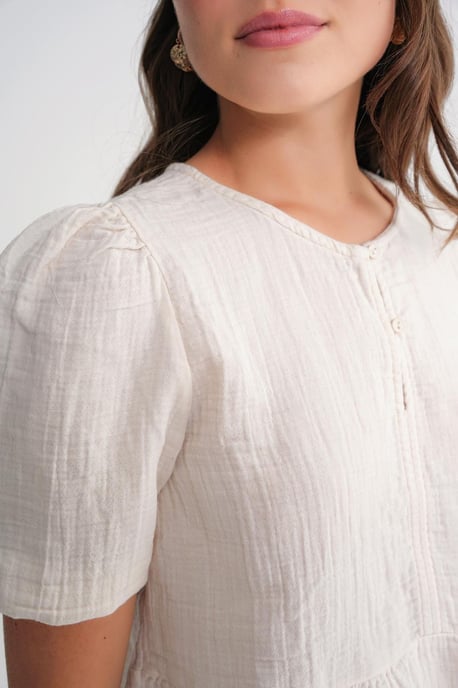 Gestructureerde Muslin Crew Neck Blouse met Knopsluiting - Image 6