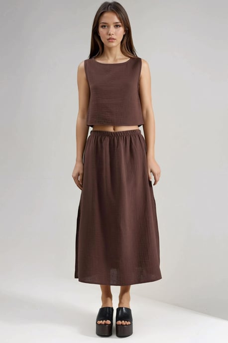 Crop Blus & Skirt med Slitsdetaljer i Muslin Tvådelad Set - Image 1