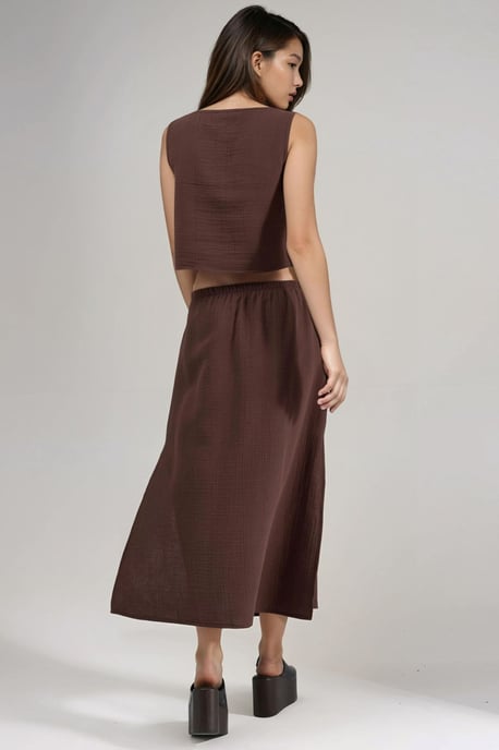 Crop Blus & Skirt med Slitsdetaljer i Muslin Tvådelad Set - Image 3