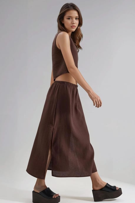 Crop Blus & Skirt med Slitsdetaljer i Muslin Tvådelad Set - Image 4