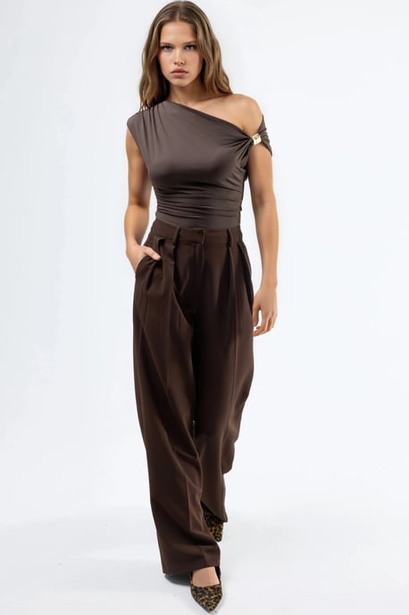 Asymmetrical Collar Top with Accessory Detail - Image 4