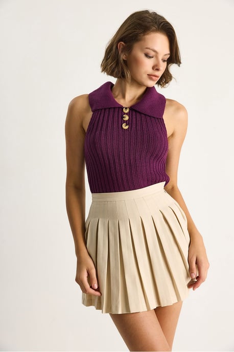 Knit Blouse with Button Closure - Image 2
