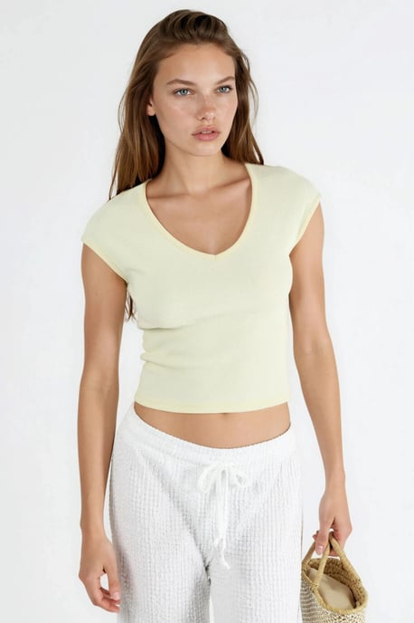 V-hals Geribde Blouse - Image 1