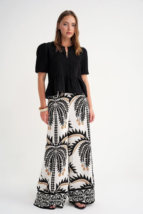 Getextureerde Muslin Crew Neck Blouse met Knoopsluiting - Image 2
