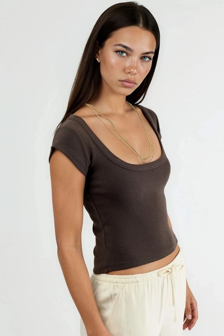 Slim Fit Ribbed U Collar Blouse - Image 2