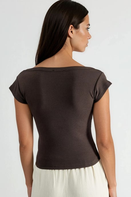 Slim Fit Ribbed U Collar Blouse - Image 3