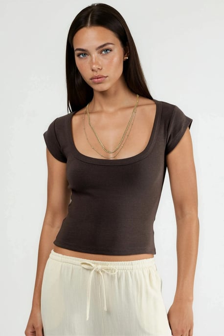 Slim Fit Ribbed U Collar Blouse - Image 4