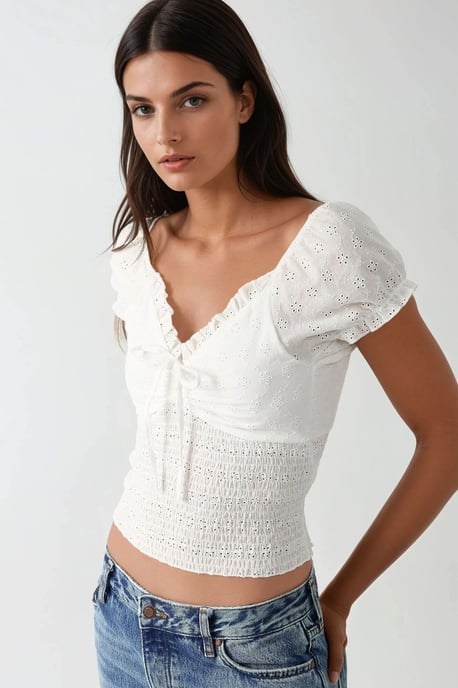 V-neck Wrap Top with Embroidery - Image 4