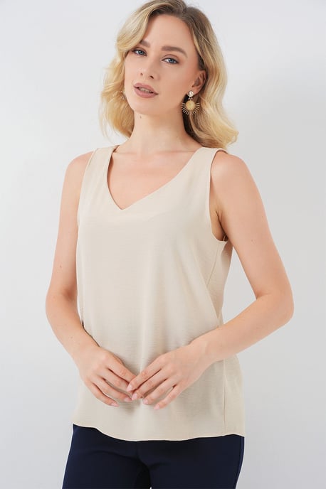 Gestructureerde V-hals Mouwloze Blouse - Image 3