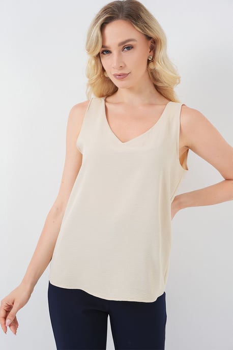 Gestructureerde V-hals Mouwloze Blouse - Image 4