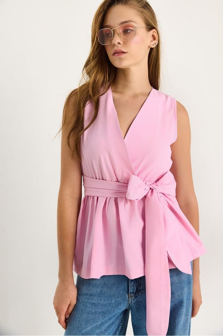 Lange Mouwloze V-hals Blouse met Striksluiting - Image 4