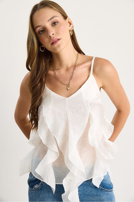 V-hals Katoenen Blouse met Ruffle Detail - Image 2