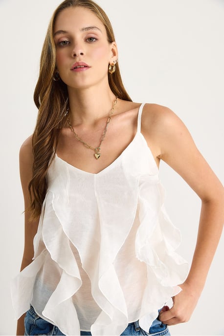 V-hals Katoenen Blouse met Ruffle Detail - Image 3