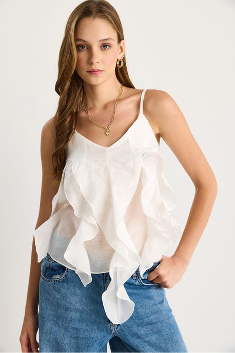 V-hals Katoenen Blouse met Ruffle Detail - Image 4
