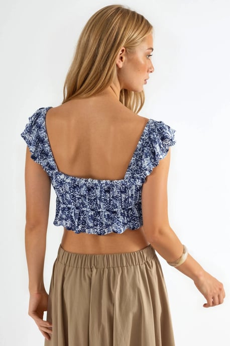 Gerimpelde Vierkante Kraag Gedrukte Blouse - Image 2