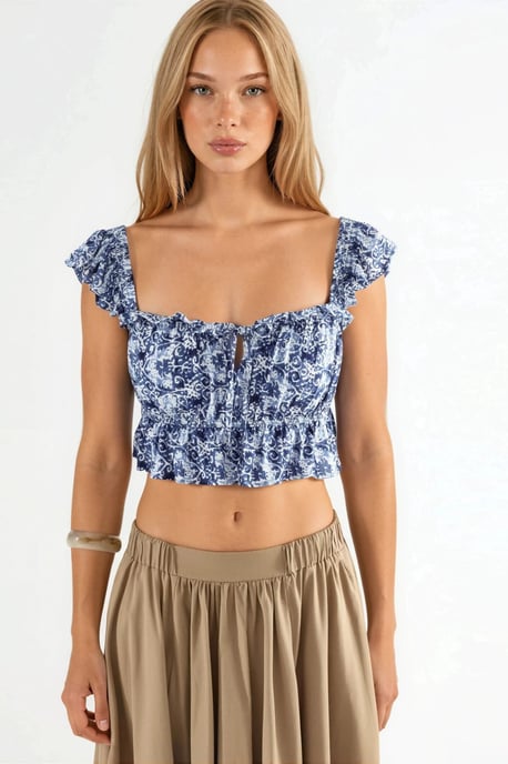 Gerimpelde Vierkante Kraag Gedrukte Blouse - Image 6