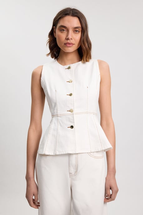 Denim Peplum Sleeveless Top - Image 1