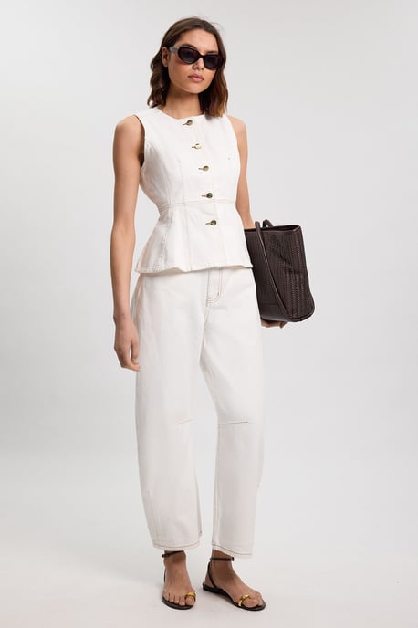 Denim Peplum Sleeveless Top - Image 2