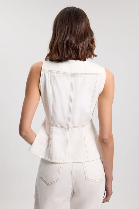 Denim Peplum Sleeveless Top - Image 4