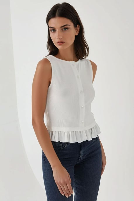 Texturerad Blus med Rynkedetalj och Rundad Halsringning - Image 2