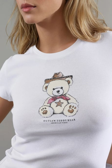 Tajt kortärmad crewneck topp i bomullsblandning - Image 6