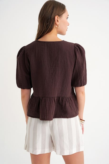 Gestructureerde Mousseline Blouse met Ronde Hals en Knopenclosure - Image 5