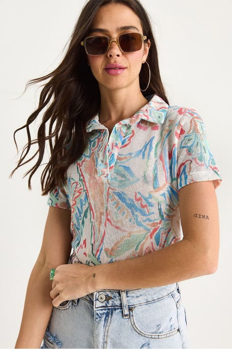 Flowery Polo Shirt Blouse - Image 1