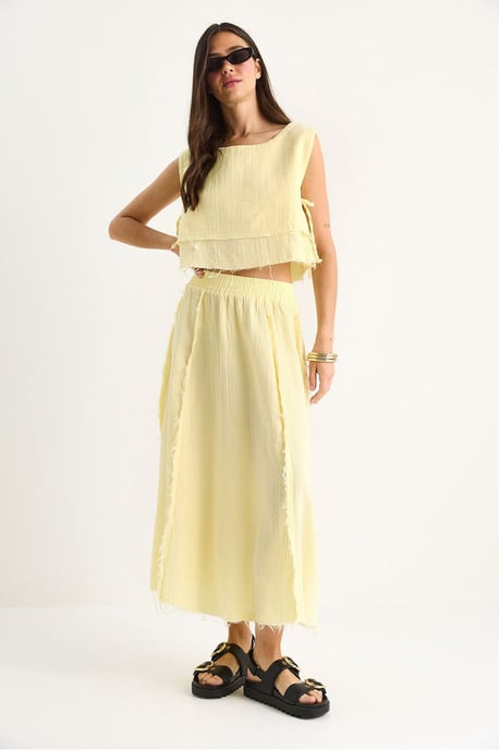Textured Blouse & Skirt Muslin Fabric Two-Piece Set - Image 2