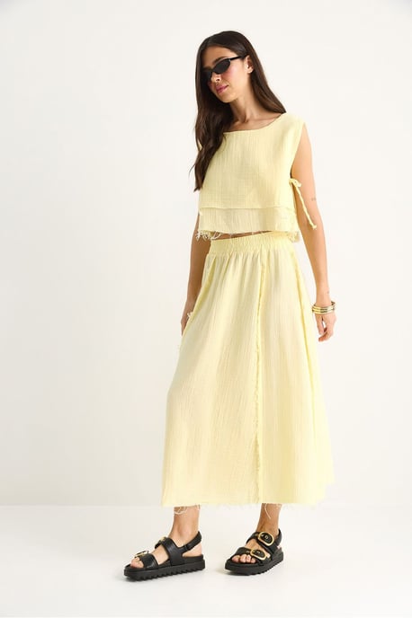Textured Blouse & Skirt Muslin Fabric Two-Piece Set - Image 3