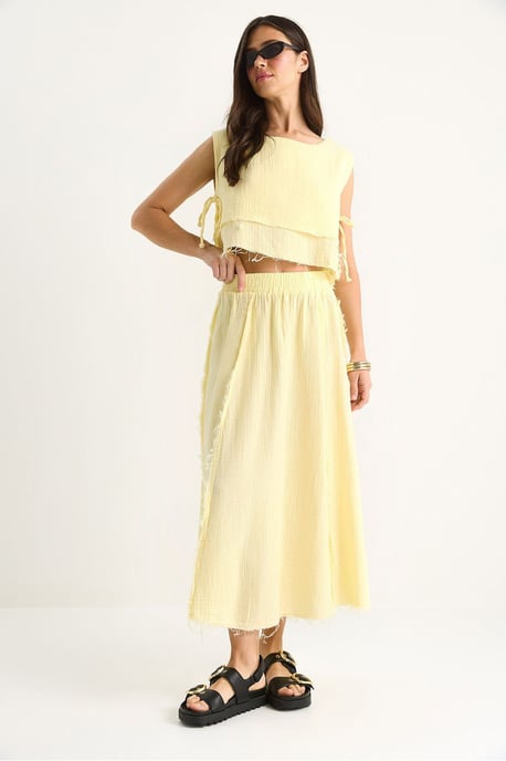 Textured Blouse & Skirt Muslin Fabric Two-Piece Set - Image 4