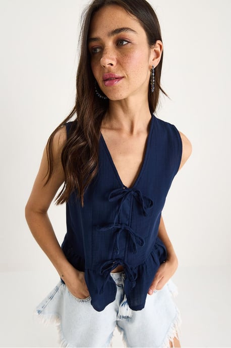 V-hals Crêpe Blouse met Strik - Image 2