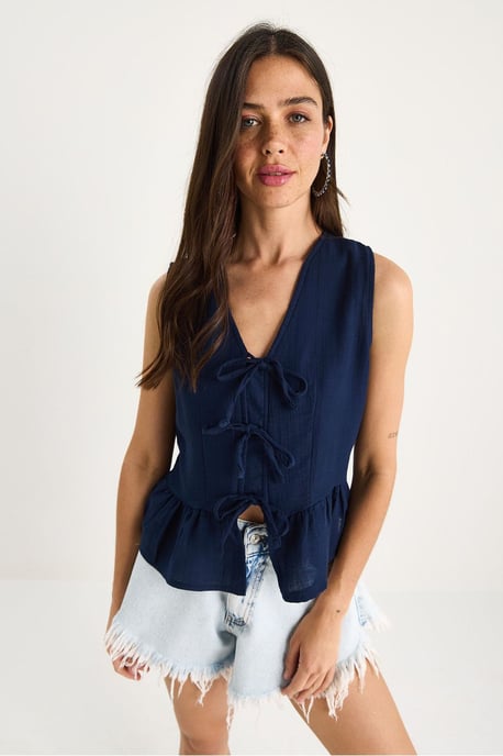V-hals Crêpe Blouse met Strik - Image 3