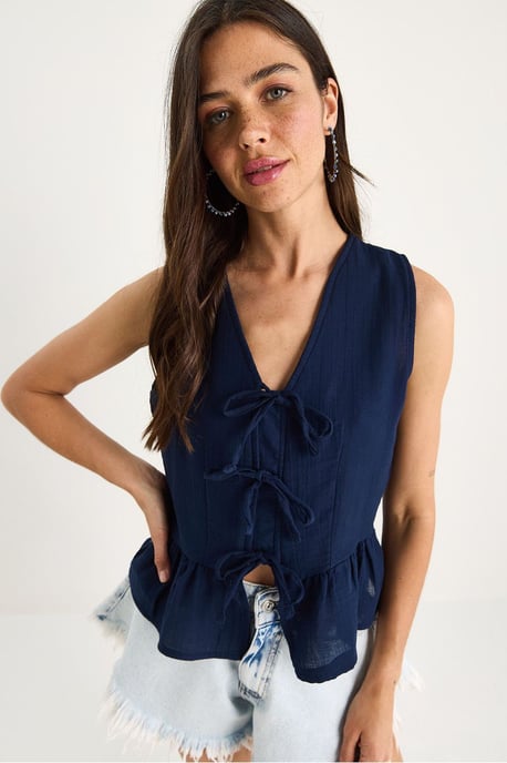 V-hals Crêpe Blouse met Strik - Image 4