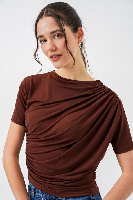 Fitted Blouse met Rimpeldetail en Ronde Hals - Image 2