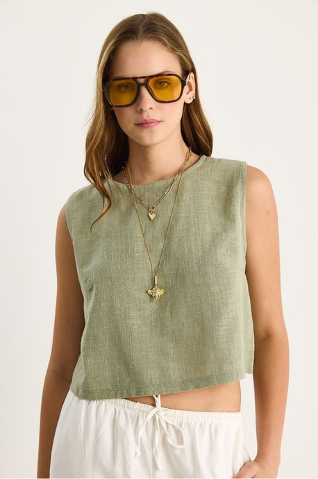 Linnenmix Korte Mouwen Crew Neck Blouse - Image 2