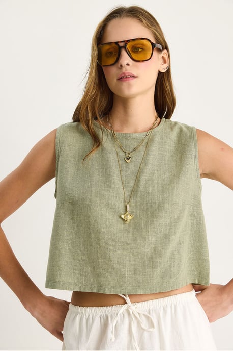 Linnenmix Korte Mouwen Crew Neck Blouse - Image 4